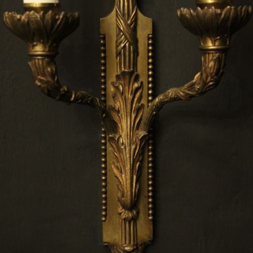 FRENCH PAIR OF GILDED BRONZE ANTIQUE WALL LIGHTS - ADDITIONAL PHOTO 7