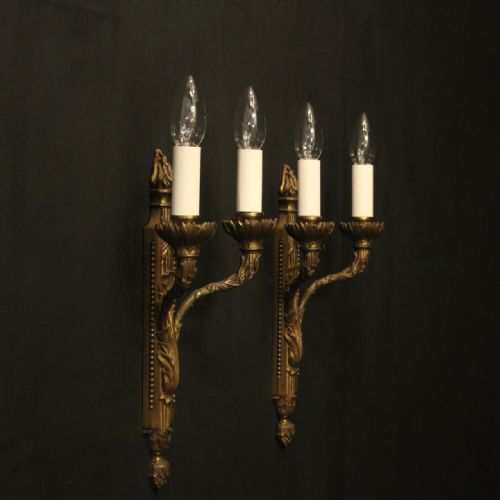 FRENCH PAIR OF GILDED BRONZE ANTIQUE WALL LIGHTS - ADDITIONAL PHOTO 9