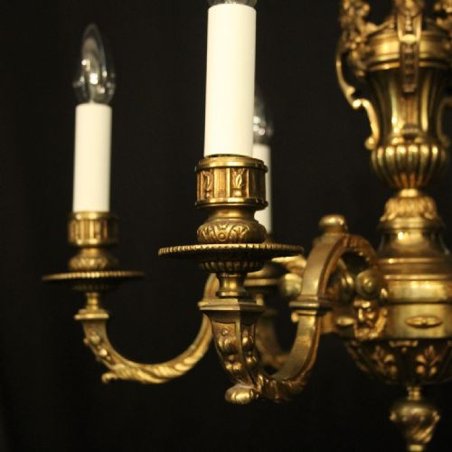 ENGLISH GILDED BRONZE 6 LIGHT ANTIQUE CHANDELIER - ADDITIONAL PHOTO 1