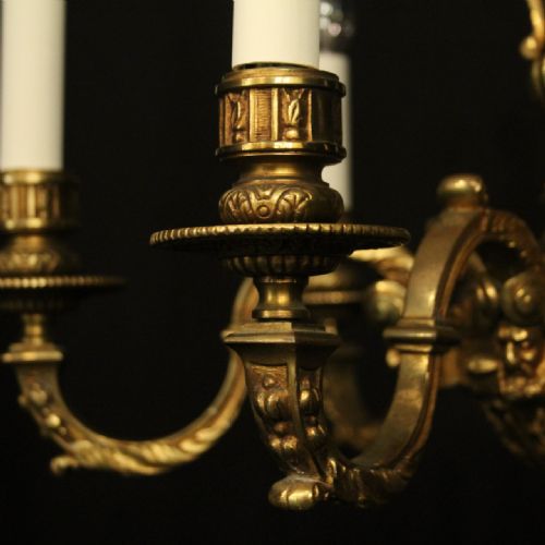 ENGLISH GILDED BRONZE 6 LIGHT ANTIQUE CHANDELIER - ADDITIONAL PHOTO 2