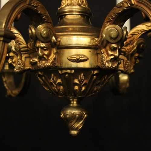 ENGLISH GILDED BRONZE 6 LIGHT ANTIQUE CHANDELIER - ADDITIONAL PHOTO 3