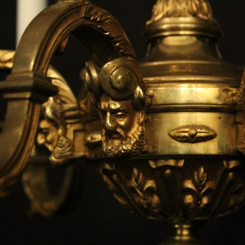ENGLISH GILDED BRONZE 6 LIGHT ANTIQUE CHANDELIER - ADDITIONAL PHOTO 4