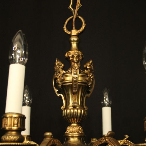 ENGLISH GILDED BRONZE 6 LIGHT ANTIQUE CHANDELIER - ADDITIONAL PHOTO 5