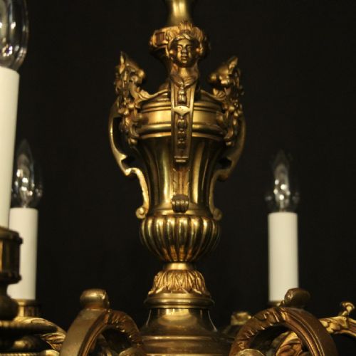 ENGLISH GILDED BRONZE 6 LIGHT ANTIQUE CHANDELIER - ADDITIONAL PHOTO 6