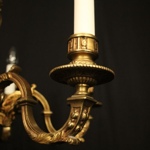 ENGLISH GILDED BRONZE 6 LIGHT ANTIQUE CHANDELIER - ADDITIONAL PHOTO 7