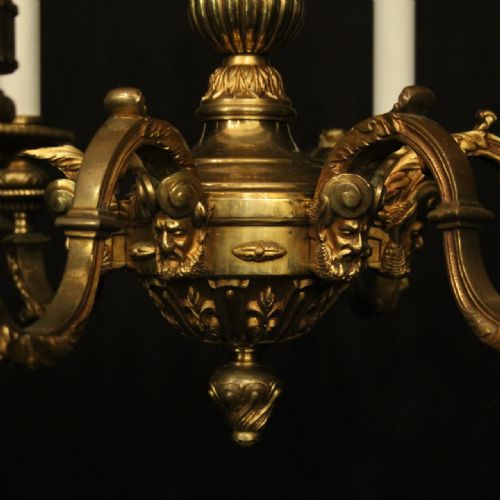 ENGLISH GILDED BRONZE 6 LIGHT ANTIQUE CHANDELIER - ADDITIONAL PHOTO 8