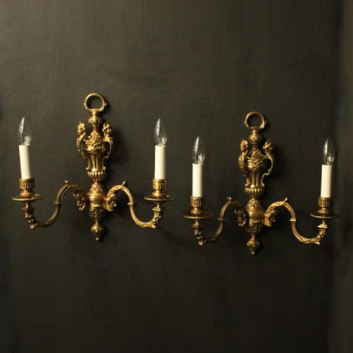 english pair of gilded bronze antique wall lights - CATEGORY: ANTIQUE LIGHTING - DATED 1920