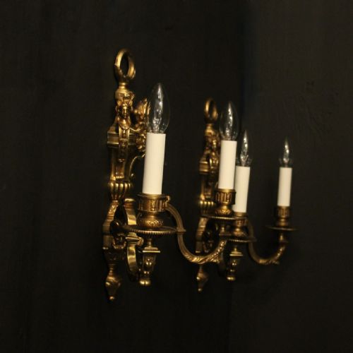 ENGLISH PAIR OF GILDED BRONZE ANTIQUE WALL LIGHTS - ADDITIONAL PHOTO 9