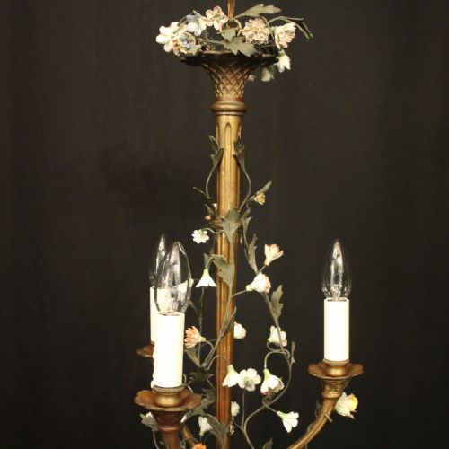 FRENCH GILDED BRONZE TRIPLE LIGHT ANTIQUE CHANDELIER - ADDITIONAL PHOTO 1