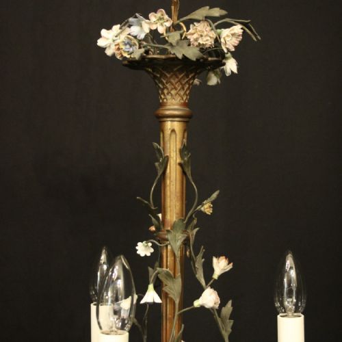 FRENCH GILDED BRONZE TRIPLE LIGHT ANTIQUE CHANDELIER - ADDITIONAL PHOTO 2