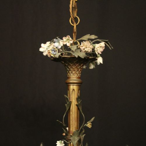 FRENCH GILDED BRONZE TRIPLE LIGHT ANTIQUE CHANDELIER - ADDITIONAL PHOTO 4