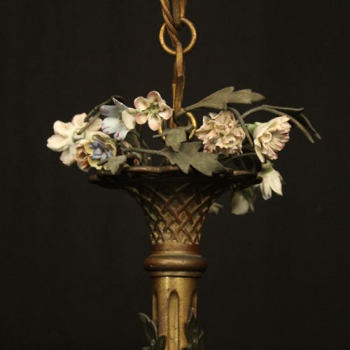 FRENCH GILDED BRONZE TRIPLE LIGHT ANTIQUE CHANDELIER - ADDITIONAL PHOTO 5