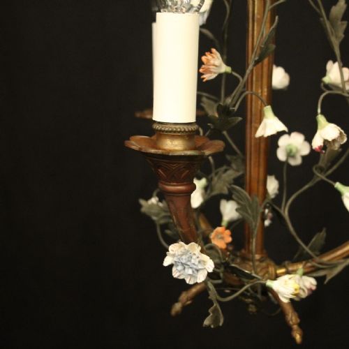 FRENCH GILDED BRONZE TRIPLE LIGHT ANTIQUE CHANDELIER - ADDITIONAL PHOTO 6