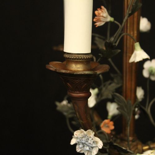 FRENCH GILDED BRONZE TRIPLE LIGHT ANTIQUE CHANDELIER - ADDITIONAL PHOTO 7