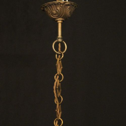 FRENCH GILDED BRONZE TRIPLE LIGHT ANTIQUE CHANDELIER - ADDITIONAL PHOTO 9