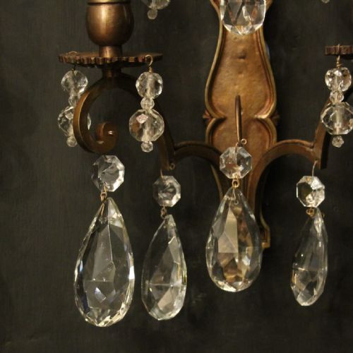 FRENCH PAIR OF CRYSTAL TWIN ARM ANTIQUE WALL LIGHTS - ADDITIONAL PHOTO 2