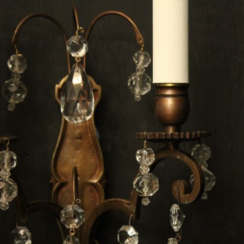 FRENCH PAIR OF CRYSTAL TWIN ARM ANTIQUE WALL LIGHTS - ADDITIONAL PHOTO 6