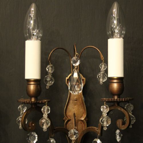 FRENCH PAIR OF CRYSTAL TWIN ARM ANTIQUE WALL LIGHTS - ADDITIONAL PHOTO 8