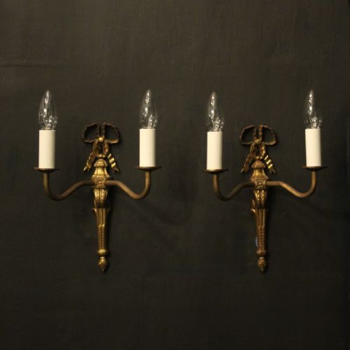 french pair of gilded ribbon antique wall lights - CATEGORY: ANTIQUE LIGHTING - DATED 1920