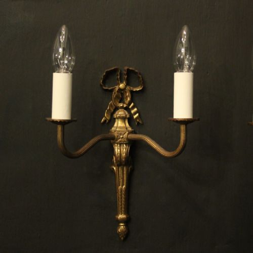 FRENCH PAIR OF GILDED RIBBON ANTIQUE WALL LIGHTS - ADDITIONAL PHOTO 1