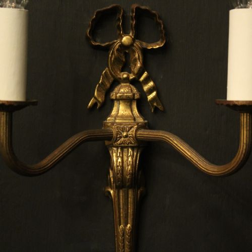 FRENCH PAIR OF GILDED RIBBON ANTIQUE WALL LIGHTS - ADDITIONAL PHOTO 4