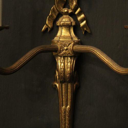 FRENCH PAIR OF GILDED RIBBON ANTIQUE WALL LIGHTS - ADDITIONAL PHOTO 5