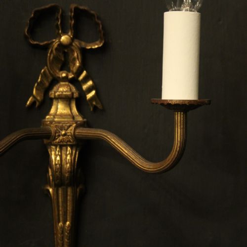 FRENCH PAIR OF GILDED RIBBON ANTIQUE WALL LIGHTS - ADDITIONAL PHOTO 6