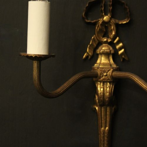 FRENCH PAIR OF GILDED RIBBON ANTIQUE WALL LIGHTS - ADDITIONAL PHOTO 7