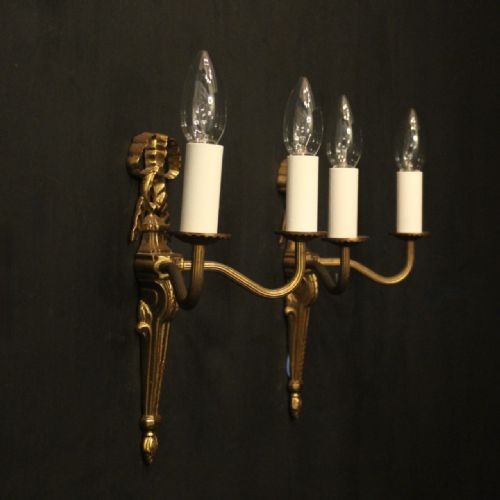 FRENCH PAIR OF GILDED RIBBON ANTIQUE WALL LIGHTS - ADDITIONAL PHOTO 9
