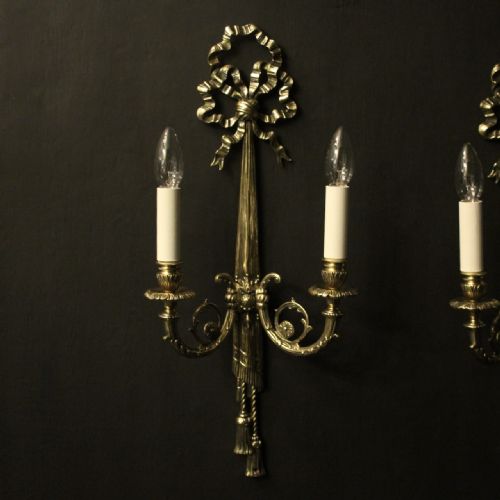 FRENCH LARGE PAIR OF GILDED RIBBON WALL LIGHTS - ADDITIONAL PHOTO 2