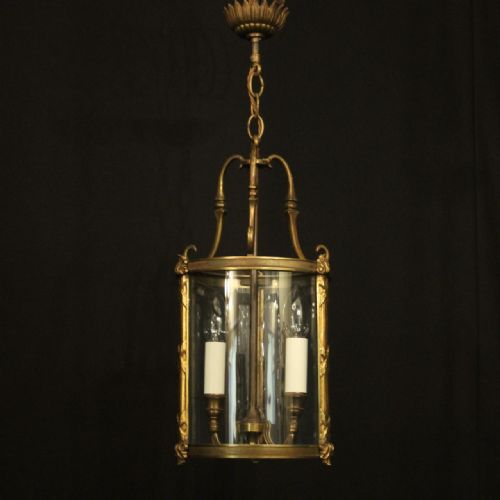 FRENCH GILDED TWIN LIGHT CONVEX ANTIQUE HALL LANTERN - ADDITIONAL PHOTO 1