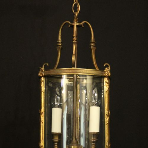 FRENCH GILDED TWIN LIGHT CONVEX ANTIQUE HALL LANTERN - ADDITIONAL PHOTO 2