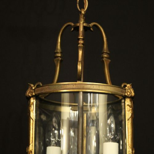 FRENCH GILDED TWIN LIGHT CONVEX ANTIQUE HALL LANTERN - ADDITIONAL PHOTO 3