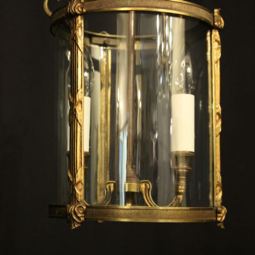 FRENCH GILDED TWIN LIGHT CONVEX ANTIQUE HALL LANTERN - ADDITIONAL PHOTO 4