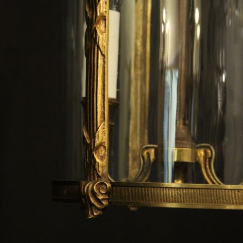 FRENCH GILDED TWIN LIGHT CONVEX ANTIQUE HALL LANTERN - ADDITIONAL PHOTO 5