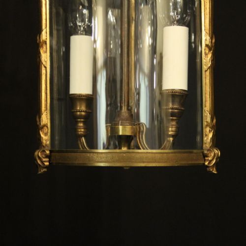 FRENCH GILDED TWIN LIGHT CONVEX ANTIQUE HALL LANTERN - ADDITIONAL PHOTO 6