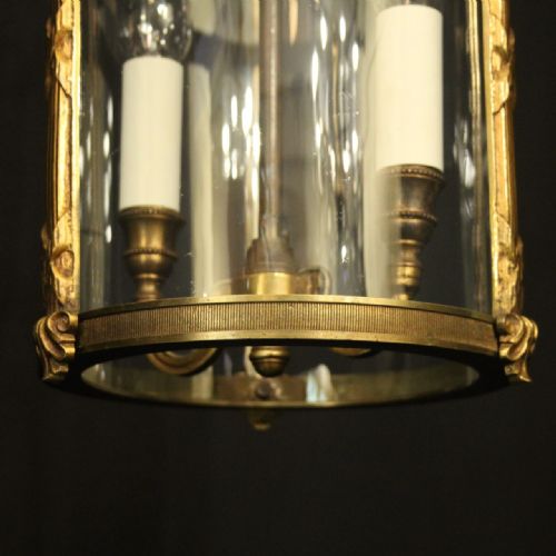 FRENCH GILDED TWIN LIGHT CONVEX ANTIQUE HALL LANTERN - ADDITIONAL PHOTO 7