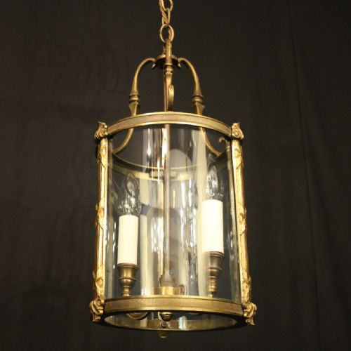 FRENCH GILDED TWIN LIGHT CONVEX ANTIQUE HALL LANTERN - ADDITIONAL PHOTO 8