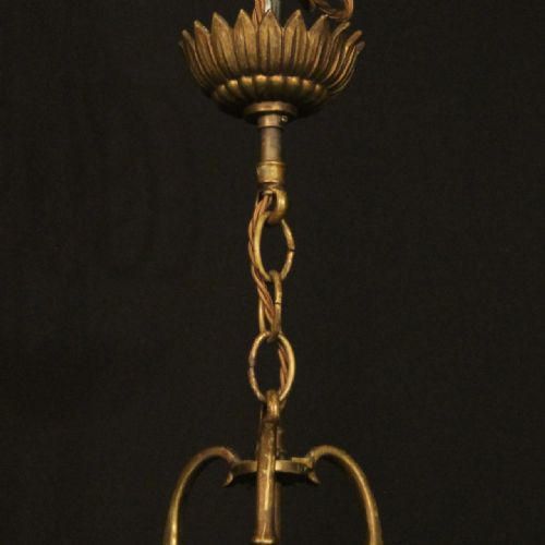 FRENCH GILDED TWIN LIGHT CONVEX ANTIQUE HALL LANTERN - ADDITIONAL PHOTO 9
