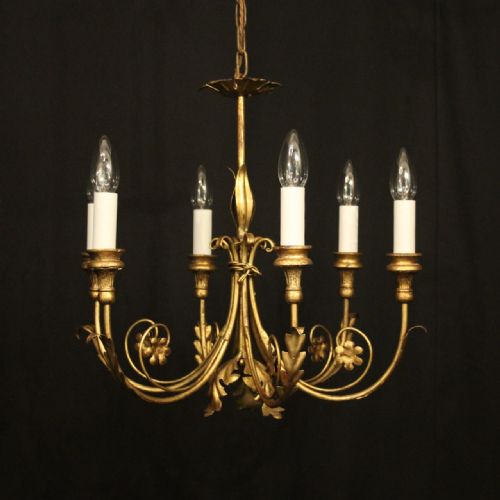 french gilded toleware 6 light chandelier - CATEGORY: ANTIQUE LIGHTING - DATED 1930