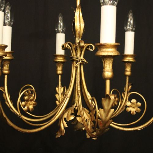 FRENCH GILDED TOLEWARE 6 LIGHT CHANDELIER - ADDITIONAL PHOTO 1