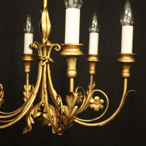 FRENCH GILDED TOLEWARE 6 LIGHT CHANDELIER - ADDITIONAL PHOTO 2