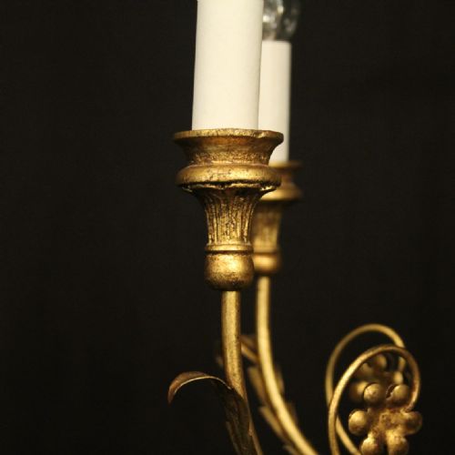 FRENCH GILDED TOLEWARE 6 LIGHT CHANDELIER - ADDITIONAL PHOTO 3