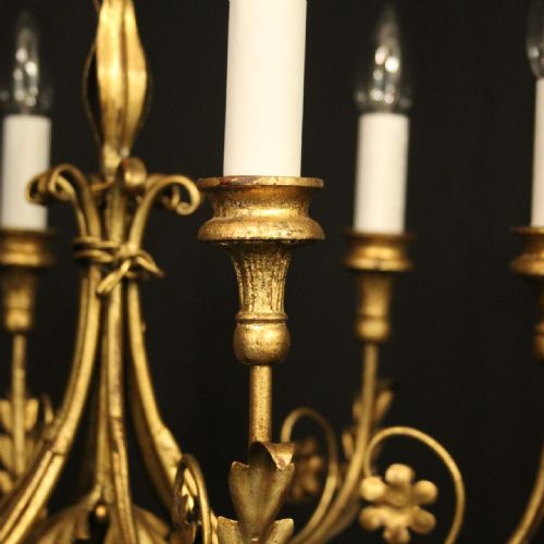 FRENCH GILDED TOLEWARE 6 LIGHT CHANDELIER - ADDITIONAL PHOTO 5