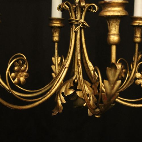 FRENCH GILDED TOLEWARE 6 LIGHT CHANDELIER - ADDITIONAL PHOTO 7