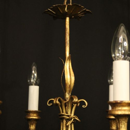 FRENCH GILDED TOLEWARE 6 LIGHT CHANDELIER - ADDITIONAL PHOTO 8