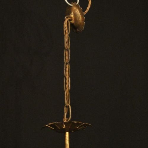 FRENCH GILDED TOLEWARE 6 LIGHT CHANDELIER - ADDITIONAL PHOTO 9