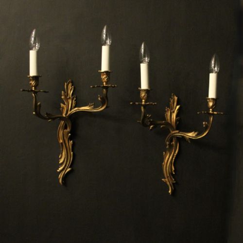 french pair of gilded bronze antique wall sconces - CATEGORY: ANTIQUE LIGHTING - DATED 18TH CENTURY