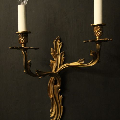 FRENCH PAIR OF GILDED BRONZE ANTIQUE WALL SCONCES - ADDITIONAL PHOTO 1
