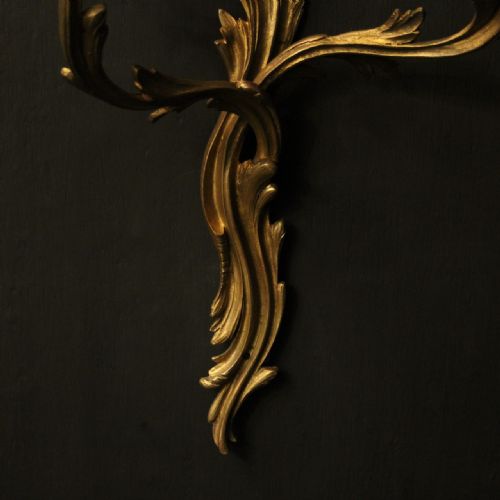 FRENCH PAIR OF GILDED BRONZE ANTIQUE WALL SCONCES - ADDITIONAL PHOTO 4
